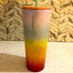 Starbucks 24 oz metal rainbow tumbler with straw